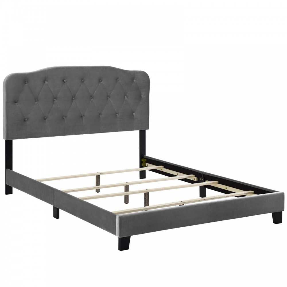 Amelia Full Performance Velvet Bed, Gray