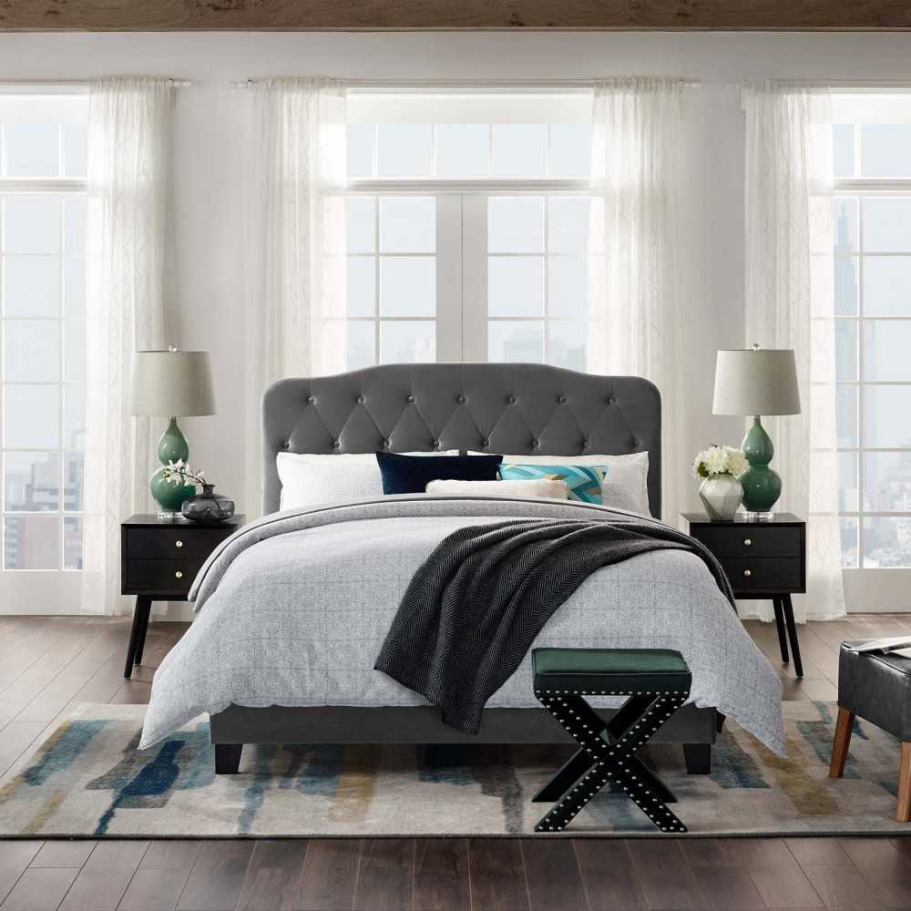 Amelia Full Performance Velvet Bed, Gray