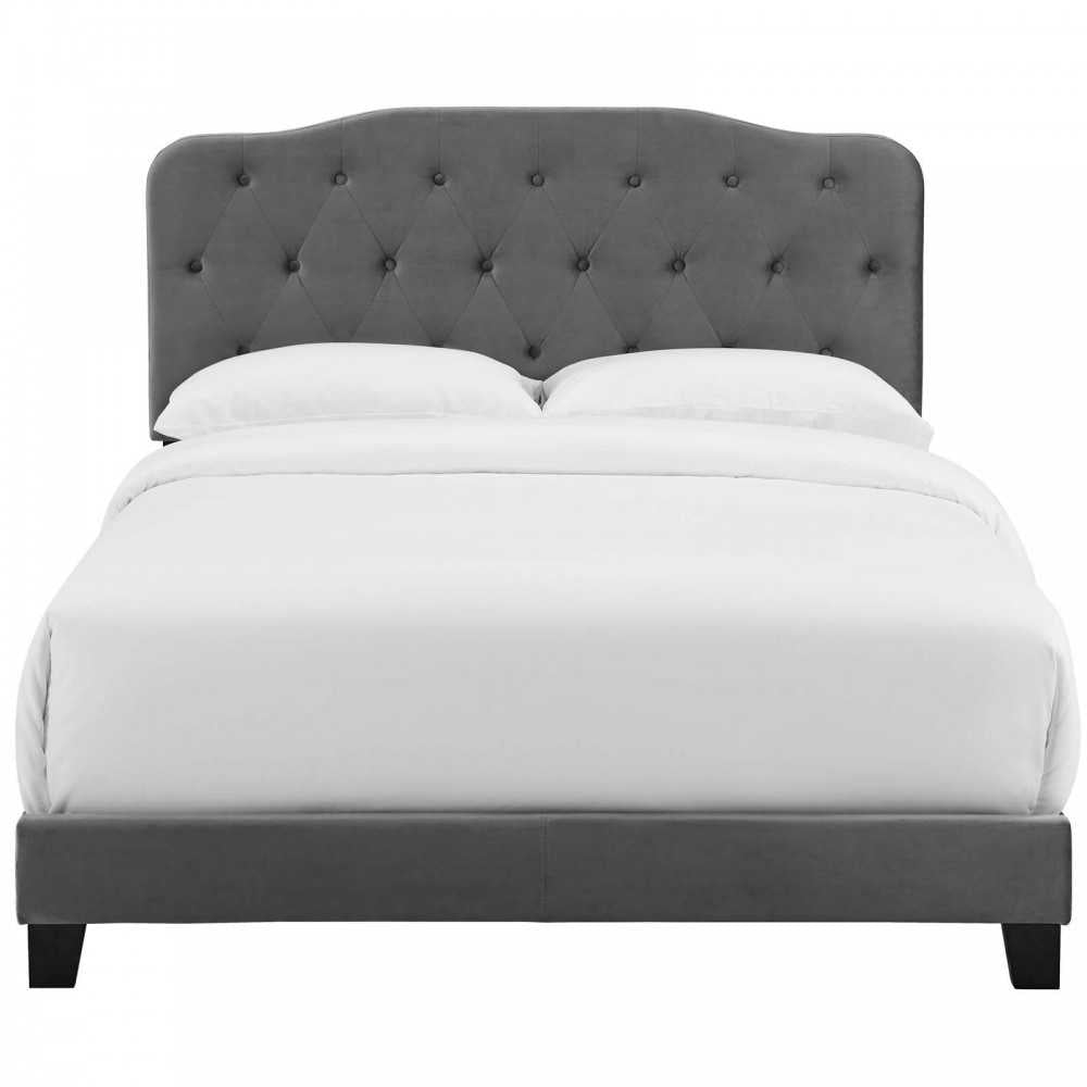 Amelia Full Performance Velvet Bed, Gray