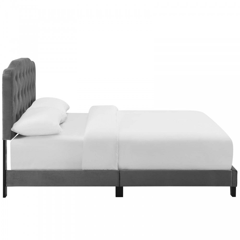 Amelia Full Performance Velvet Bed, Gray