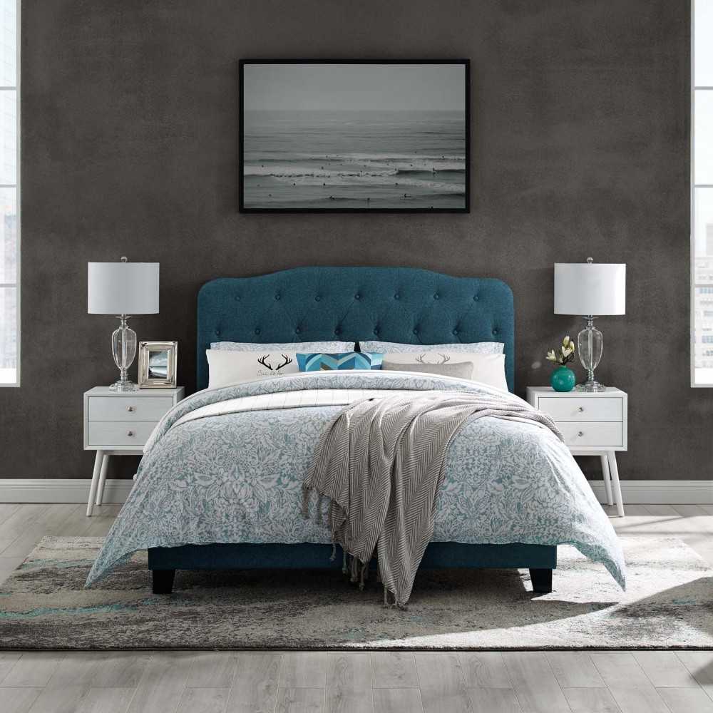 Amelia King Upholstered Fabric Bed, Azure