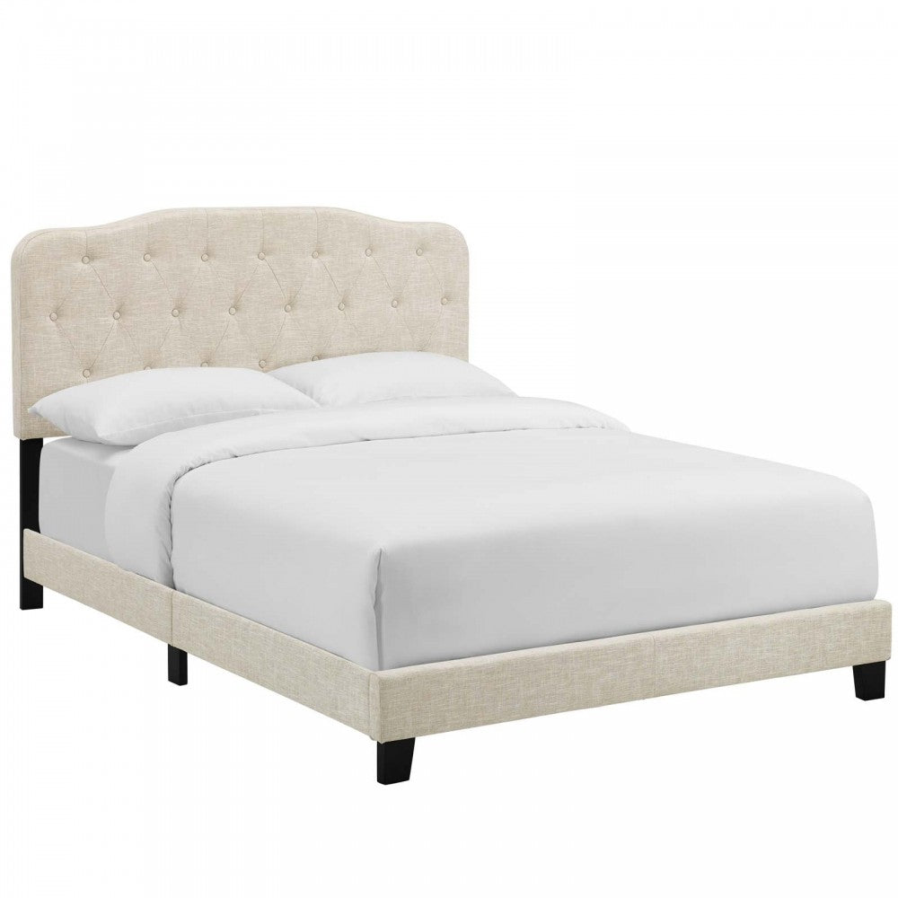 Amelia Queen Upholstered Fabric Bed, Beige