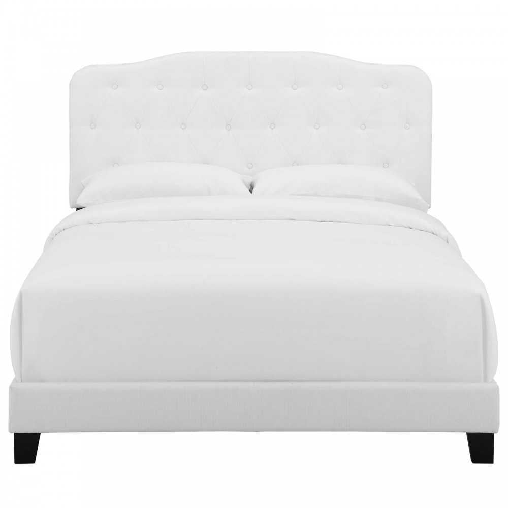 Amelia Queen Upholstered Fabric Bed, White