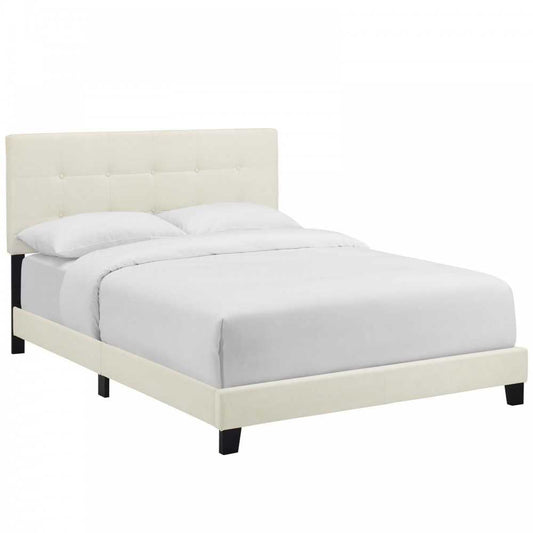 Amira Full Performance Velvet Bed, Ivory