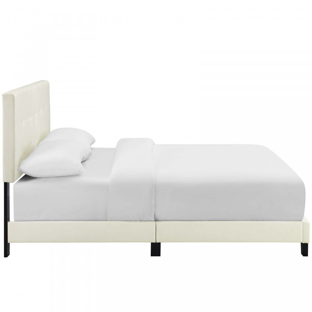 Amira Full Performance Velvet Bed, Ivory