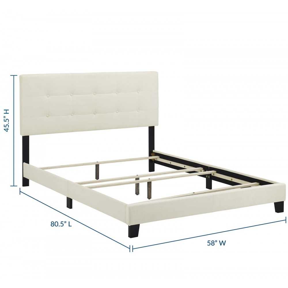 Amira Full Performance Velvet Bed, Ivory