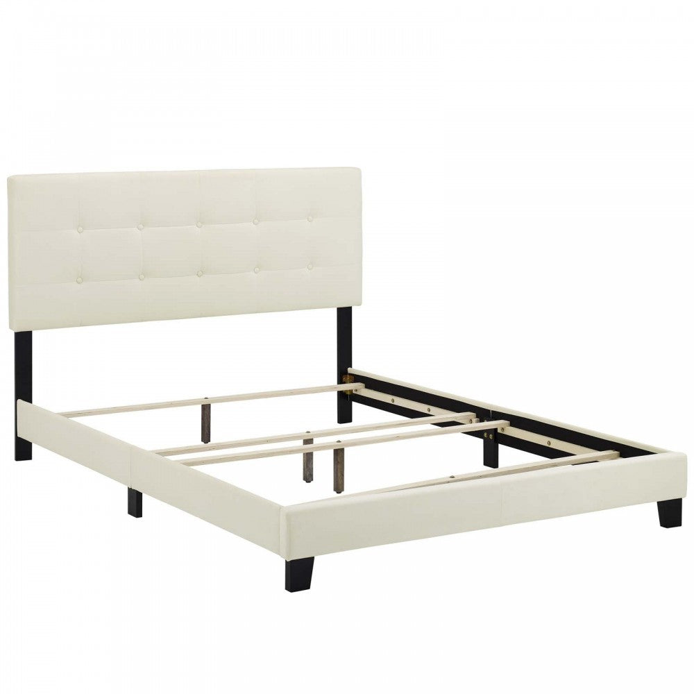 Amira Full Performance Velvet Bed, Ivory