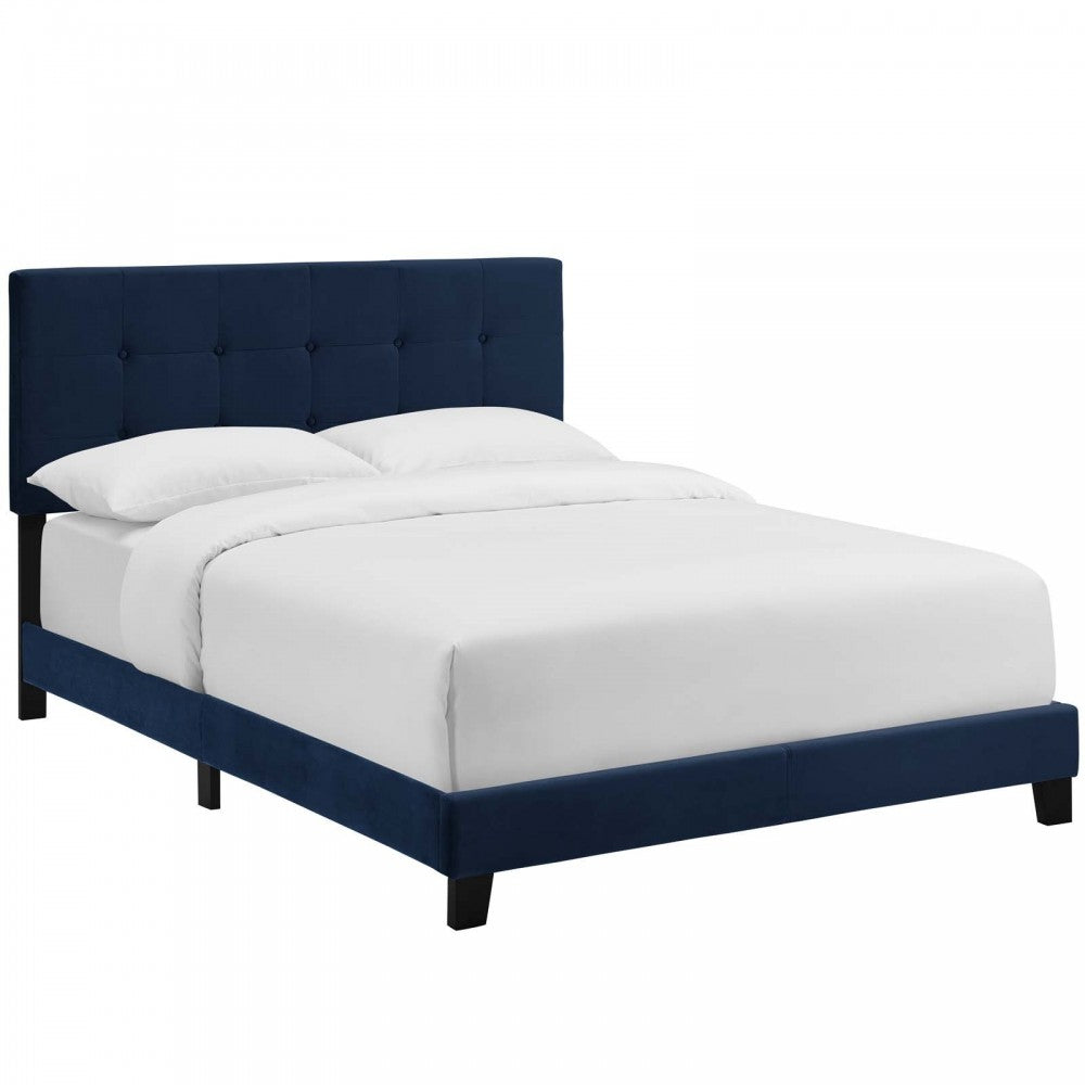 Amira Full Performance Velvet Bed, Midnight Blue