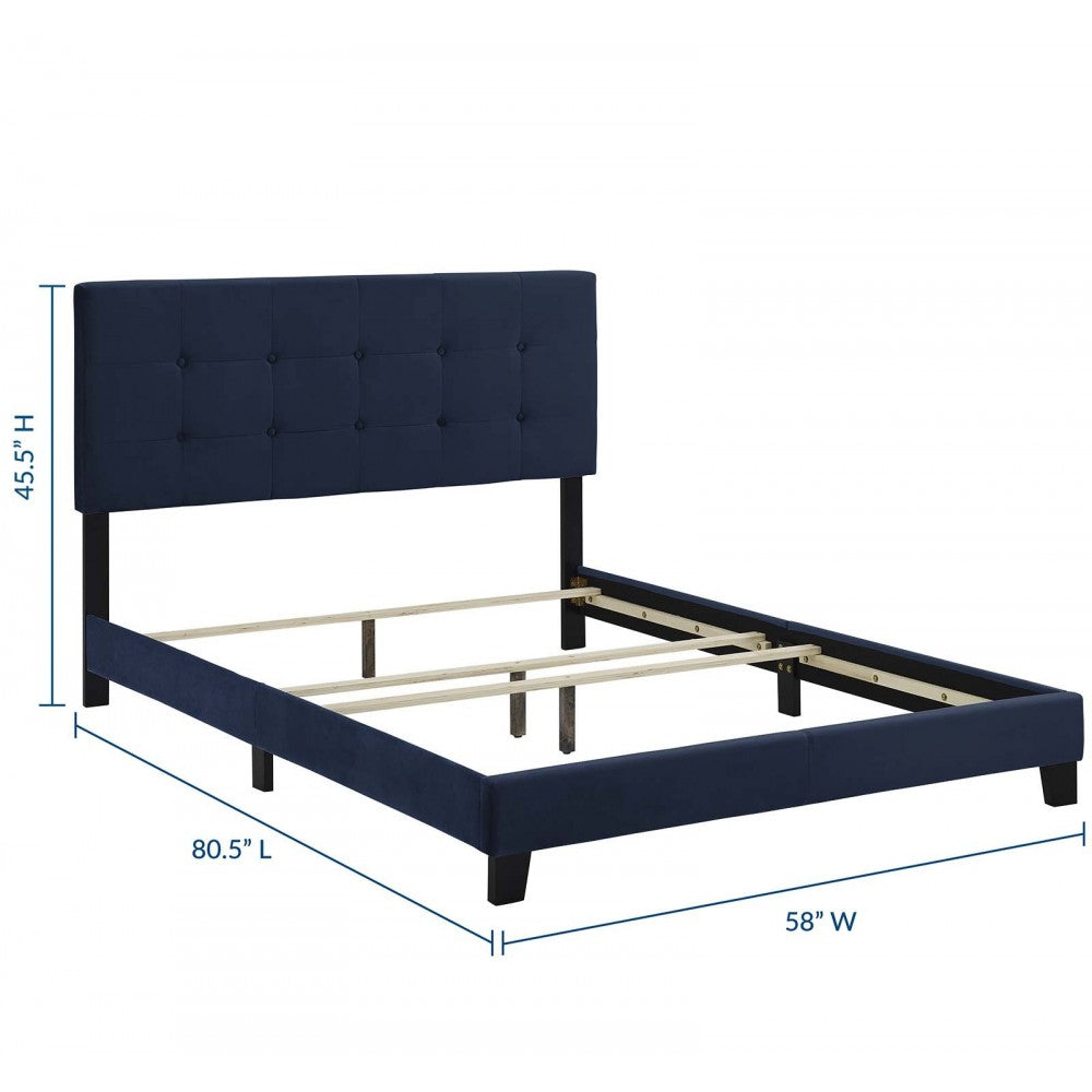 Amira Full Performance Velvet Bed, Midnight Blue