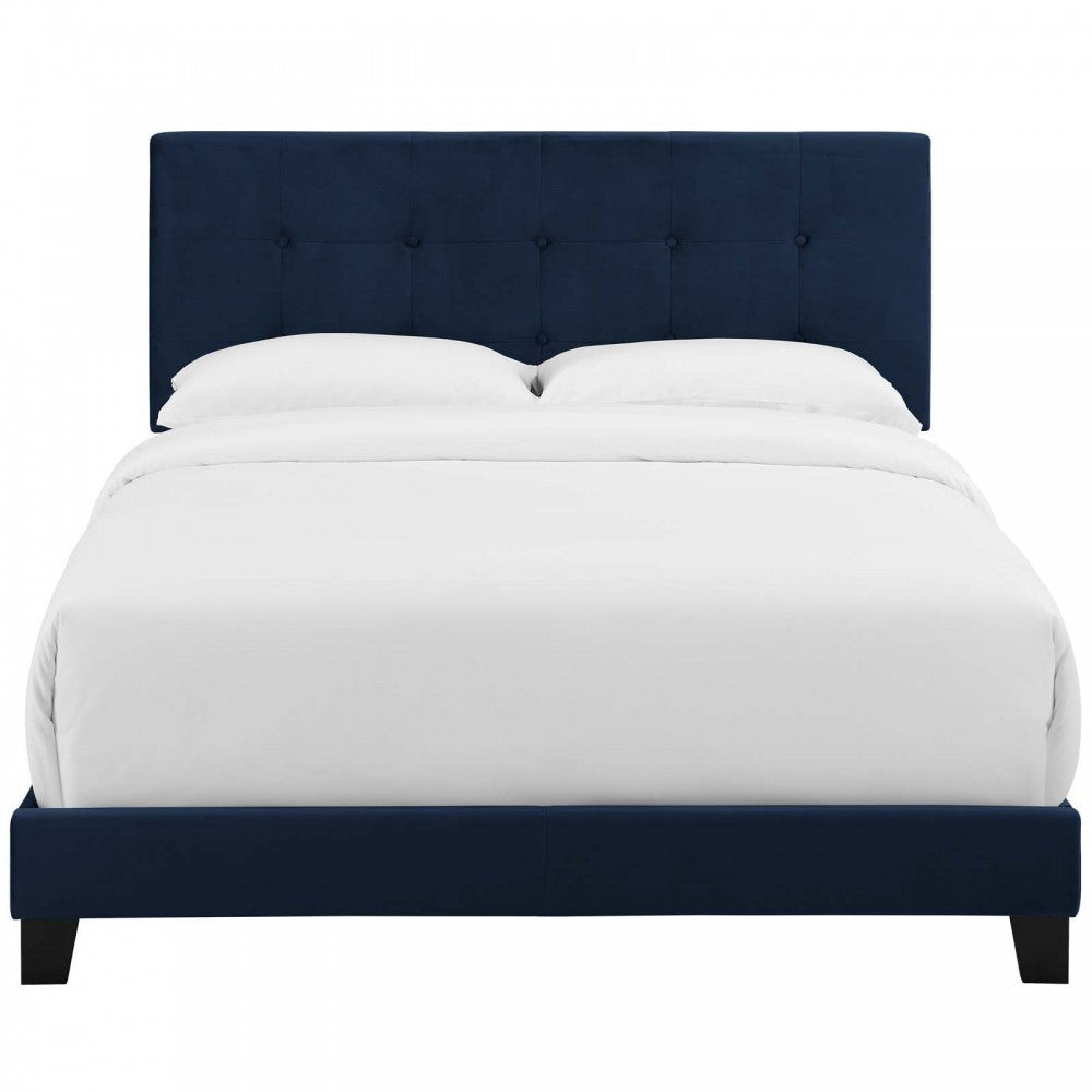 Amira Full Performance Velvet Bed, Midnight Blue