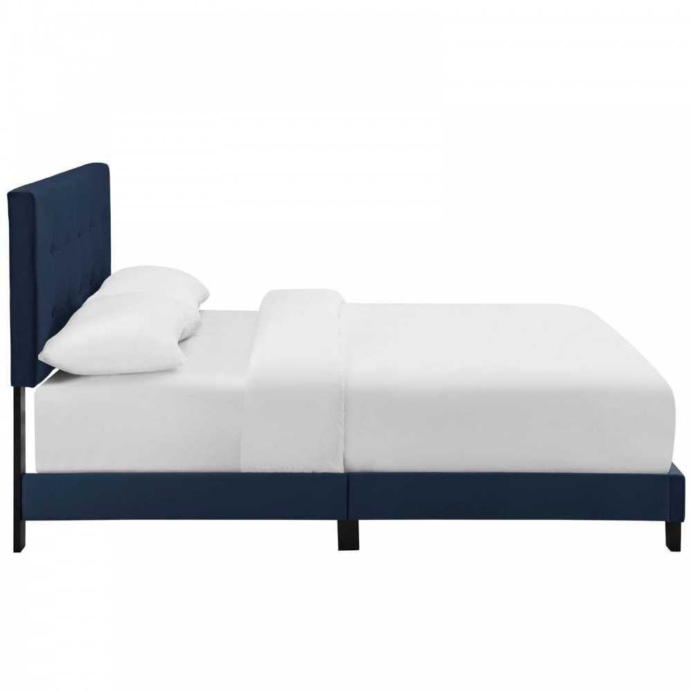 Amira Full Performance Velvet Bed, Midnight Blue