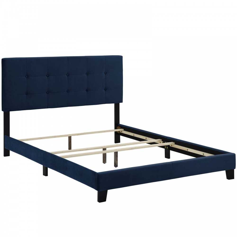 Amira Full Performance Velvet Bed, Midnight Blue