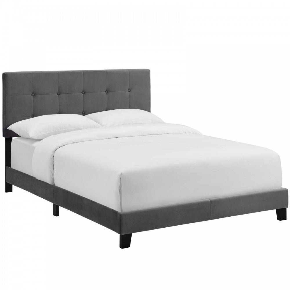 Amira Full Performance Velvet Bed, Gray