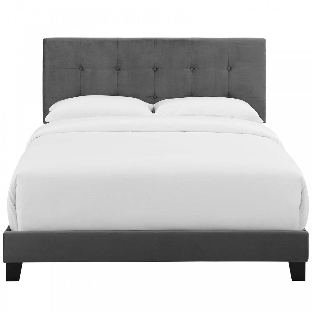 Amira Full Performance Velvet Bed, Gray