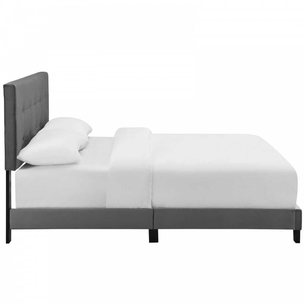 Amira Full Performance Velvet Bed, Gray