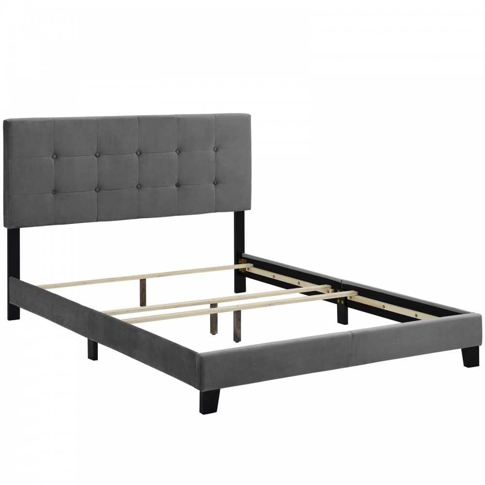 Amira Full Performance Velvet Bed, Gray