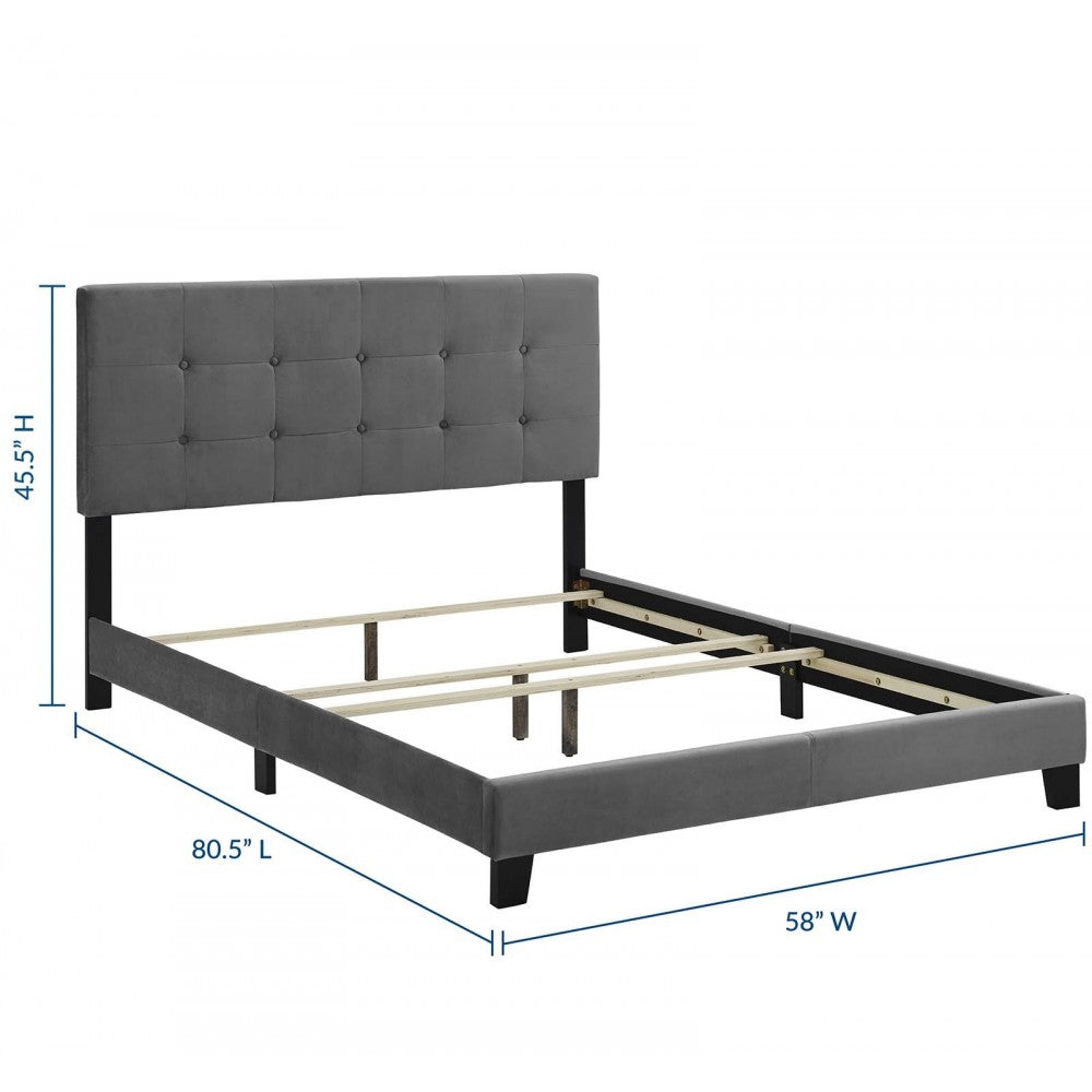 Amira Full Performance Velvet Bed, Gray