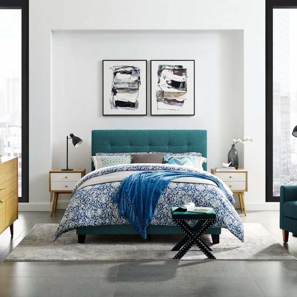 Amira Full Upholstered Fabric Bed, Teal