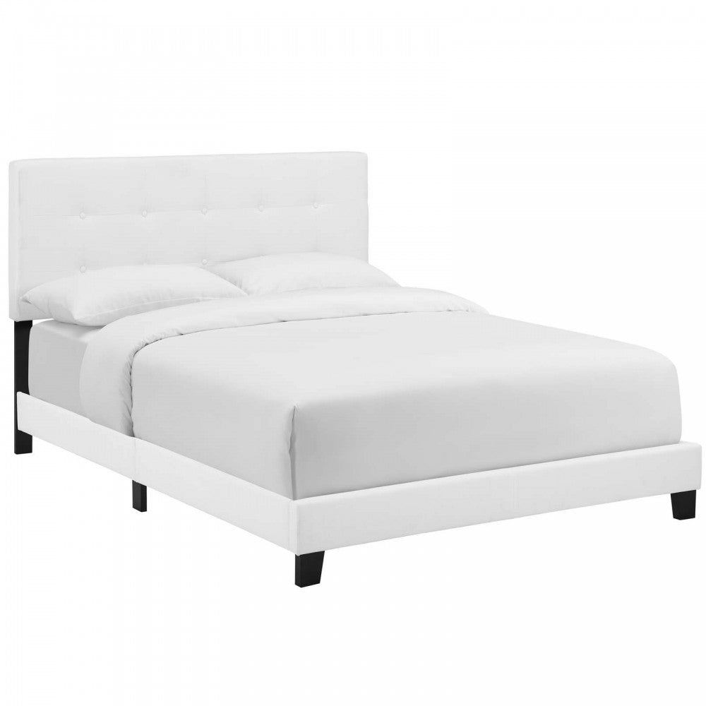 Amira Full Upholstered Fabric Bed, White