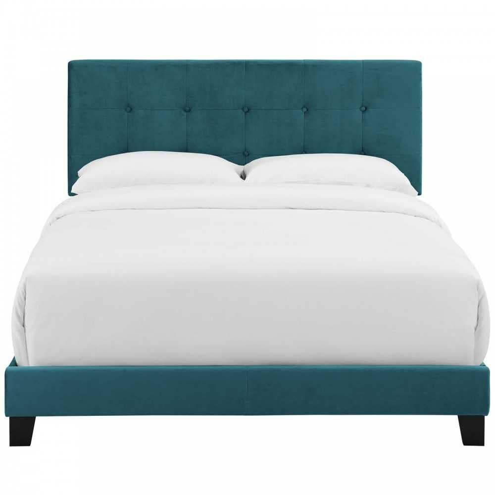 Amira King Performance Velvet Bed, Sea Blue