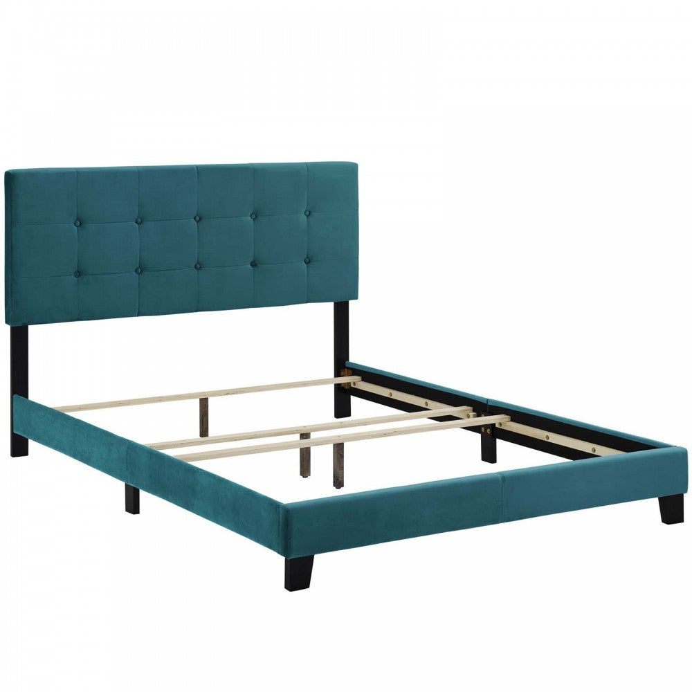 Amira King Performance Velvet Bed, Sea Blue