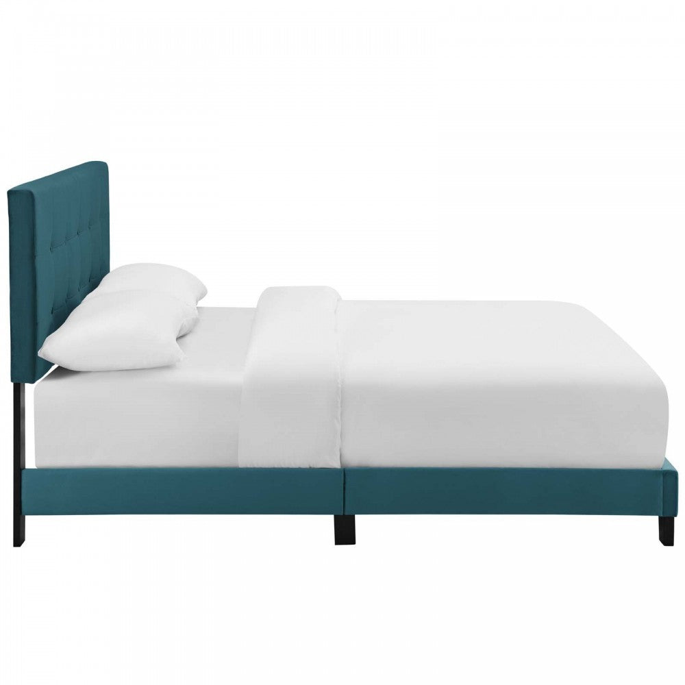 Amira King Performance Velvet Bed, Sea Blue