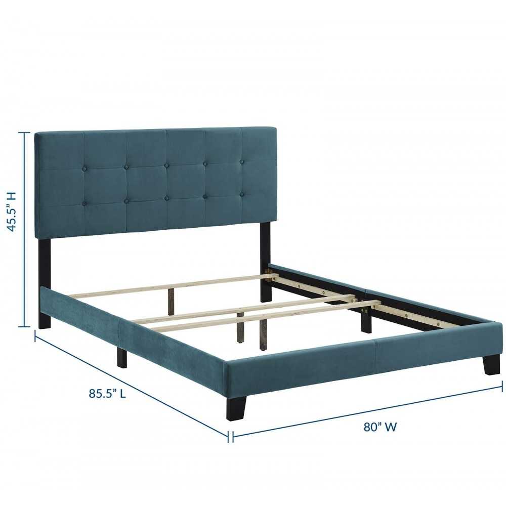 Amira King Performance Velvet Bed, Sea Blue