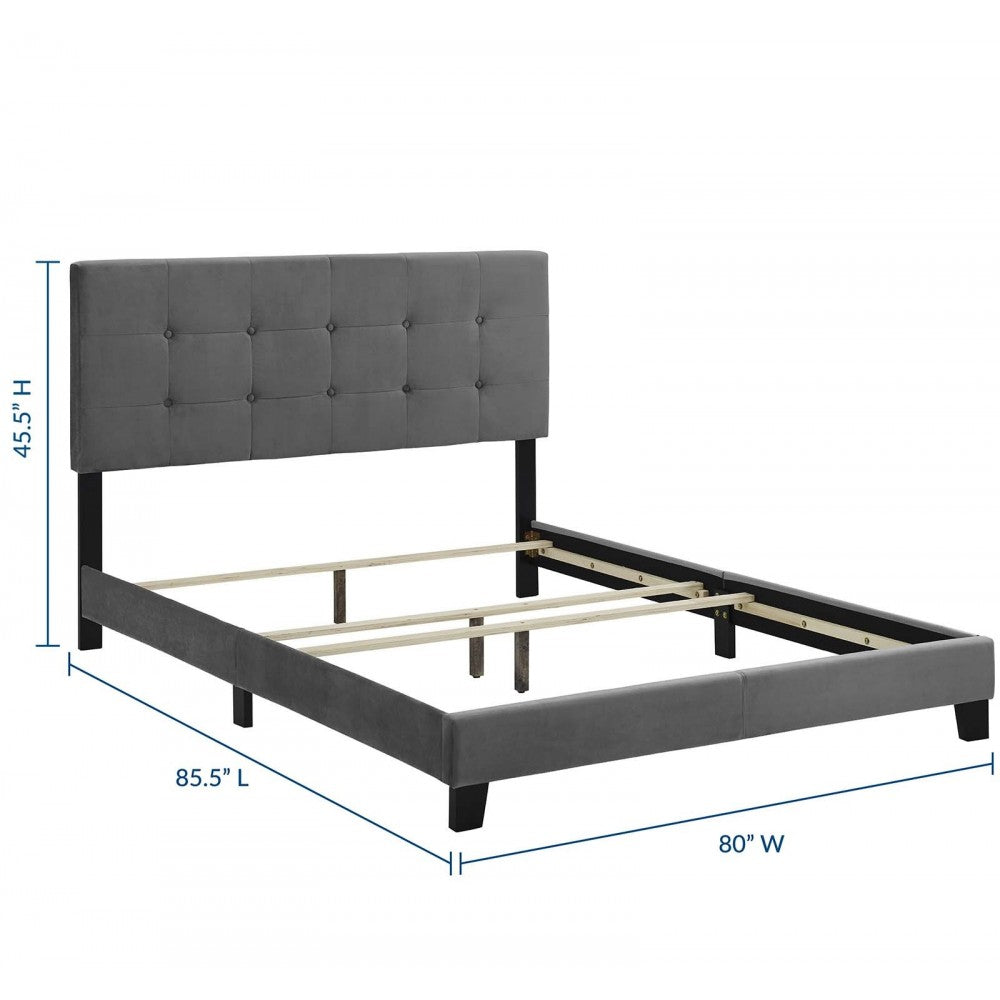 Amira King Performance Velvet Bed, Gray