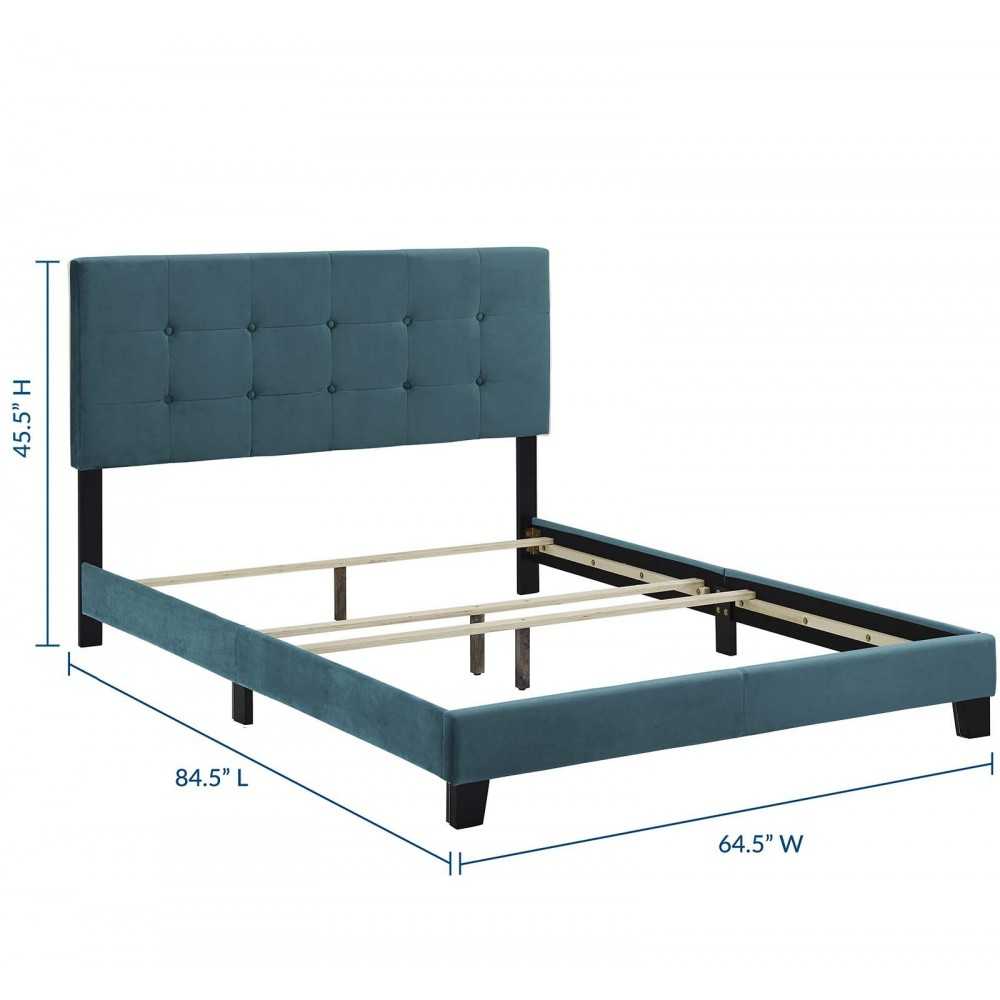 Amira Queen Performance Velvet Bed, Sea Blue