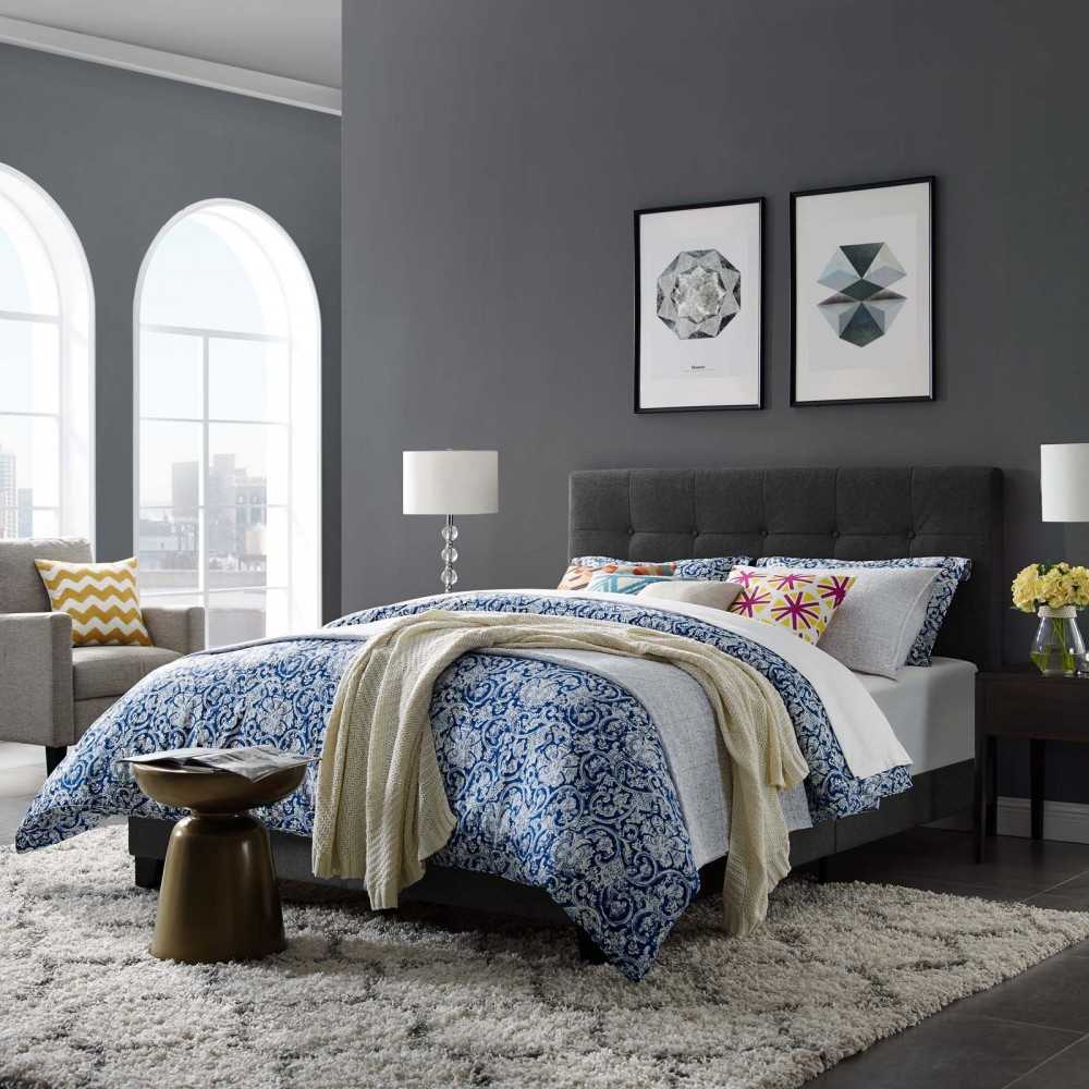 Amira Queen Upholstered Fabric Bed, Gray