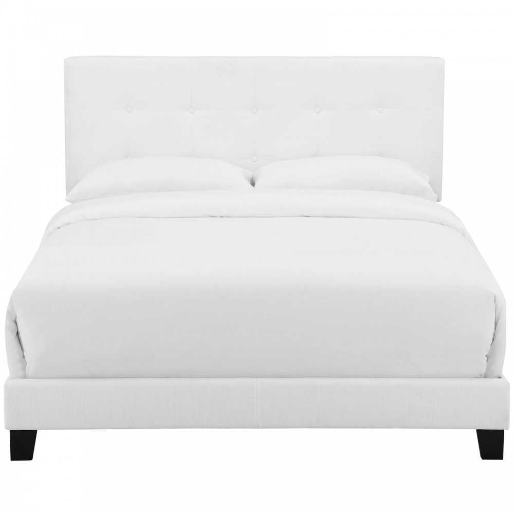 Amira Queen Upholstered Fabric Bed, White