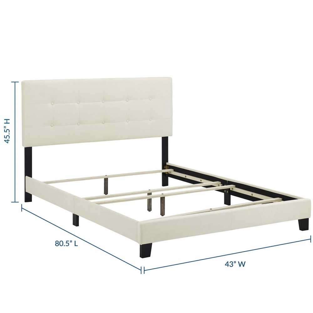 Amira Twin Performance Velvet Bed, Ivory