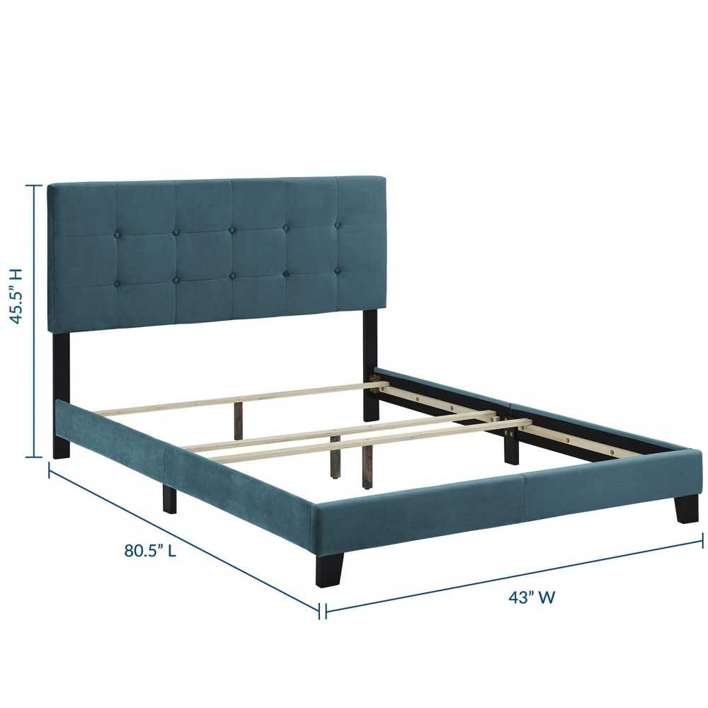 Amira Twin Performance Velvet Bed, Sea Blue