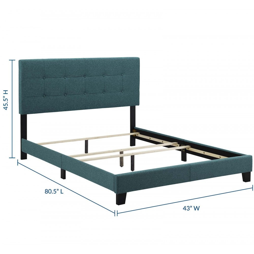 Amira Twin Upholstered Fabric Bed, Teal