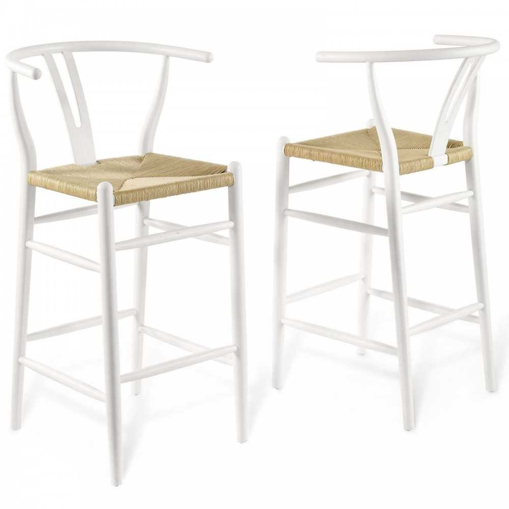 Amish Wood Bar Stool Set of 2, White