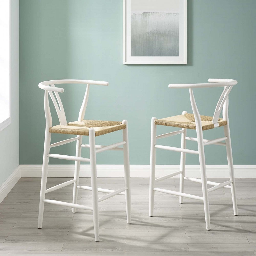 Amish Wood Bar Stool Set of 2, White