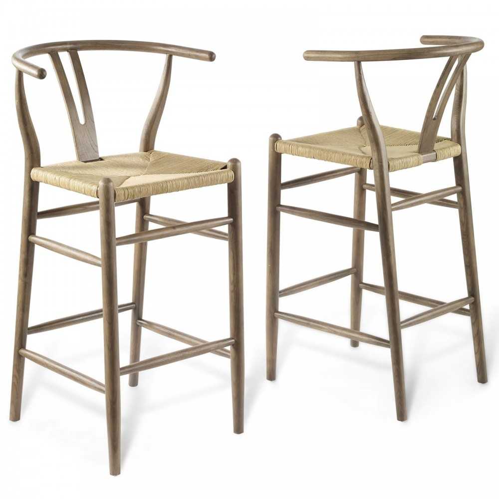 Amish Wood Bar Stool Set of 2, Gray