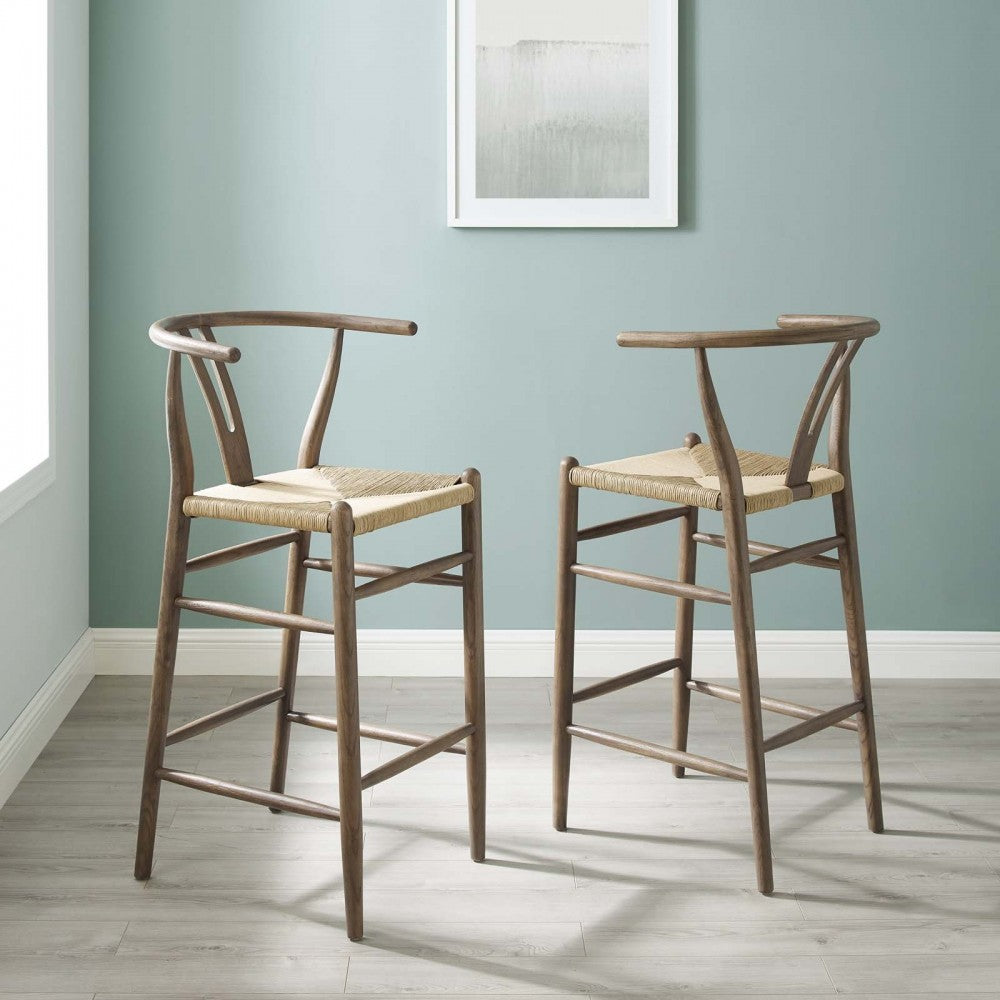 Amish Wood Bar Stool Set of 2, Gray