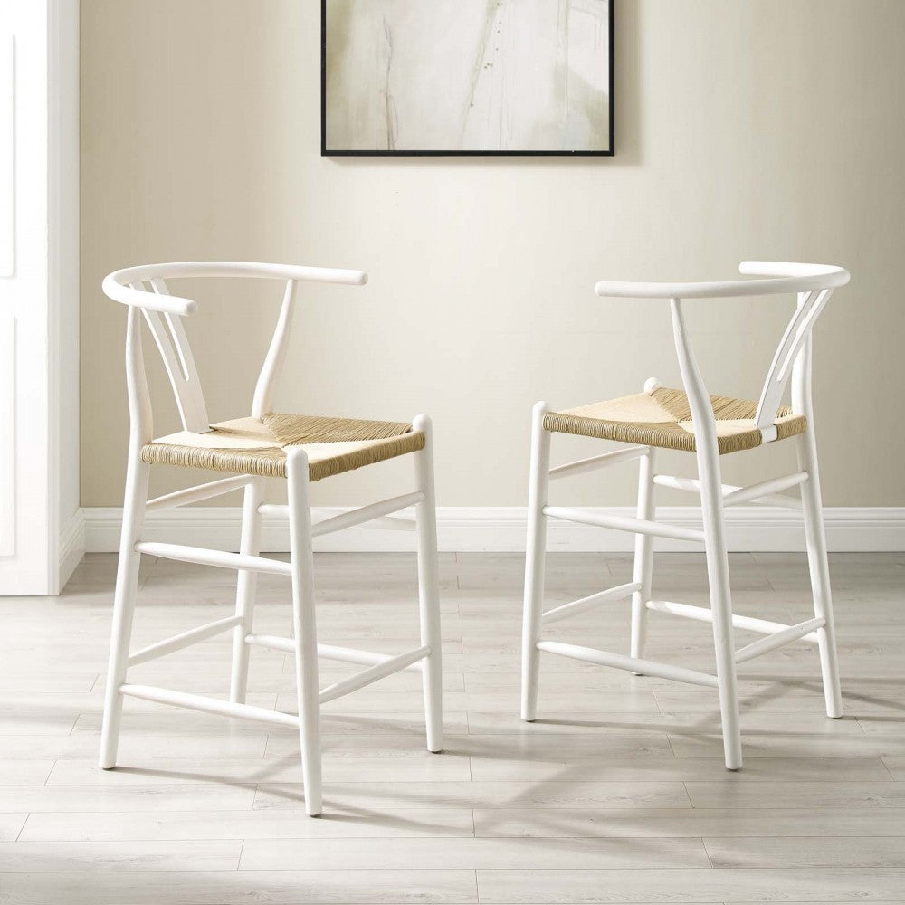 Amish Wood Counter Stool Set of 2, White