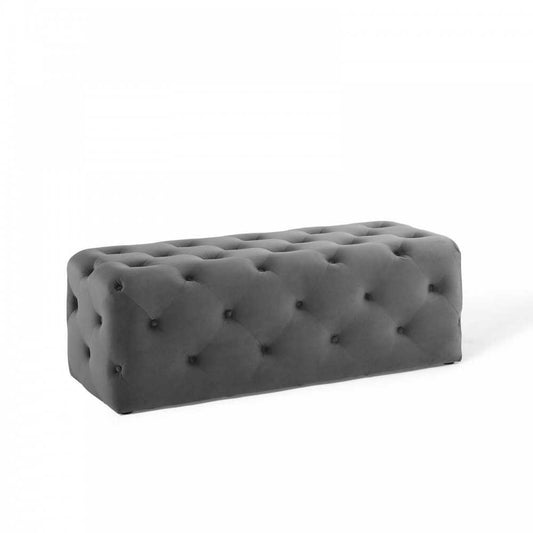 Amour 48" Tufted Button Entryway Performance Velvet Bench, Gray