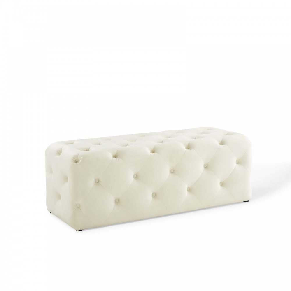 Amour 48" Tufted Button Entryway Performance Velvet Bench, Ivory