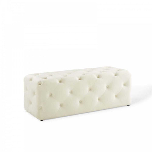 Amour 48" Tufted Button Entryway Performance Velvet Bench, Ivory
