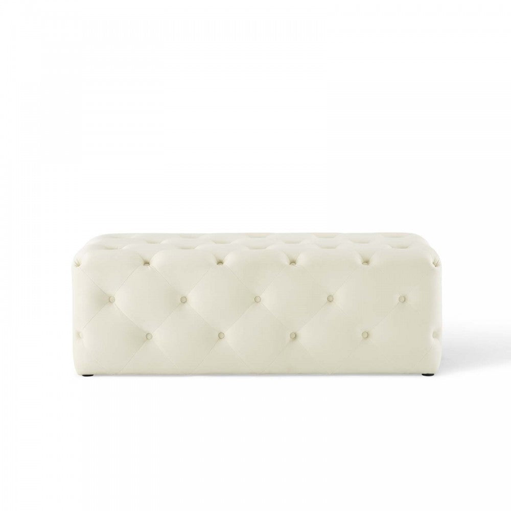 Amour 48" Tufted Button Entryway Performance Velvet Bench, Ivory
