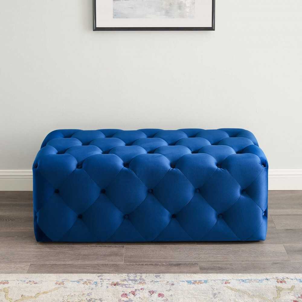Amour 48" Tufted Button Entryway Performance Velvet Bench, Navy