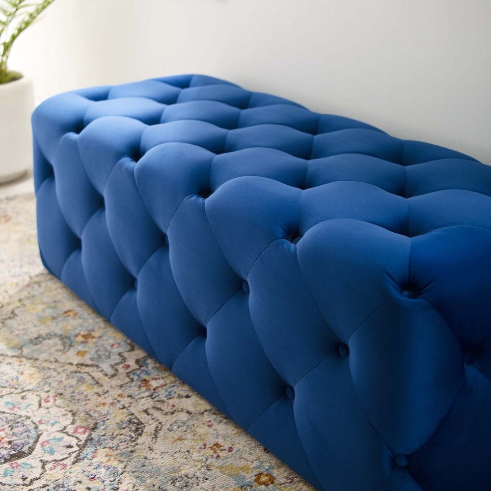 Amour 48" Tufted Button Entryway Performance Velvet Bench, Navy
