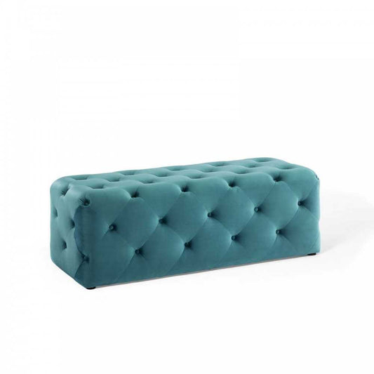 Amour 48" Tufted Button Entryway Performance Velvet Bench, Sea Blue