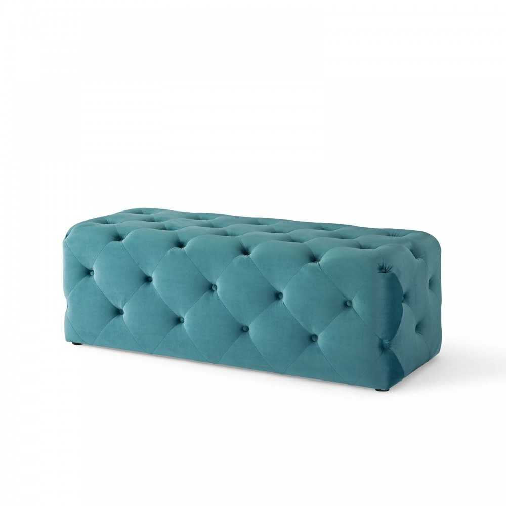 Amour 48" Tufted Button Entryway Performance Velvet Bench, Sea Blue