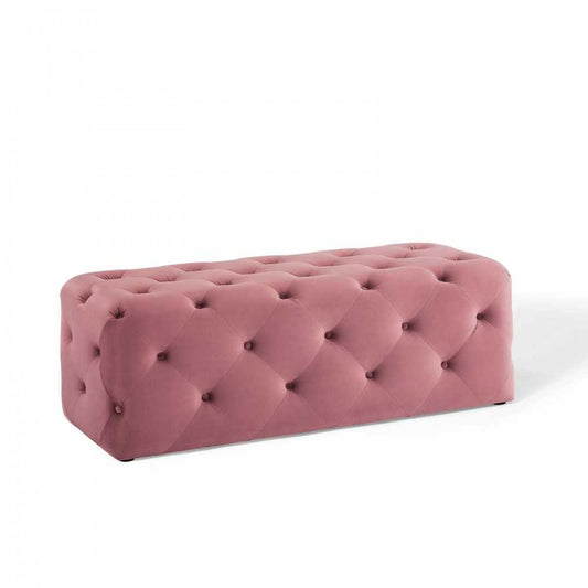 Amour 48" Tufted Button Entryway Performance Velvet Bench, Dusty Rose