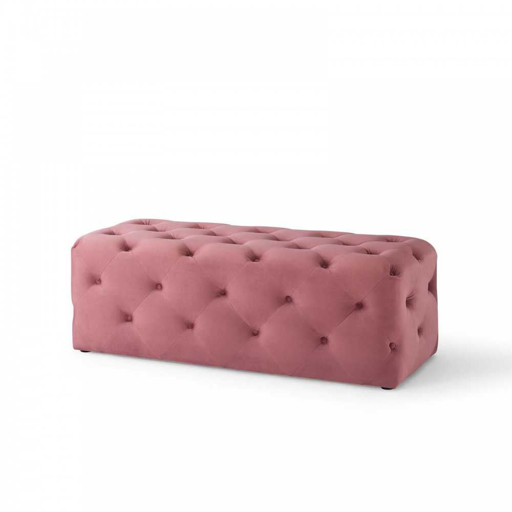 Amour 48" Tufted Button Entryway Performance Velvet Bench, Dusty Rose