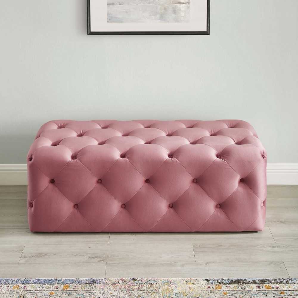 Amour 48" Tufted Button Entryway Performance Velvet Bench, Dusty Rose